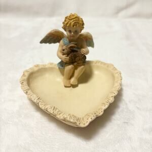 Vintage Roman Inc. Heart Trinket Dish with Angel & Bunny